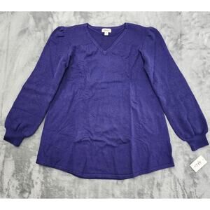 NEW Style&Co Puffy Shoulder V-Neck Tunic Sweater Size S Purple Cotton Stretch